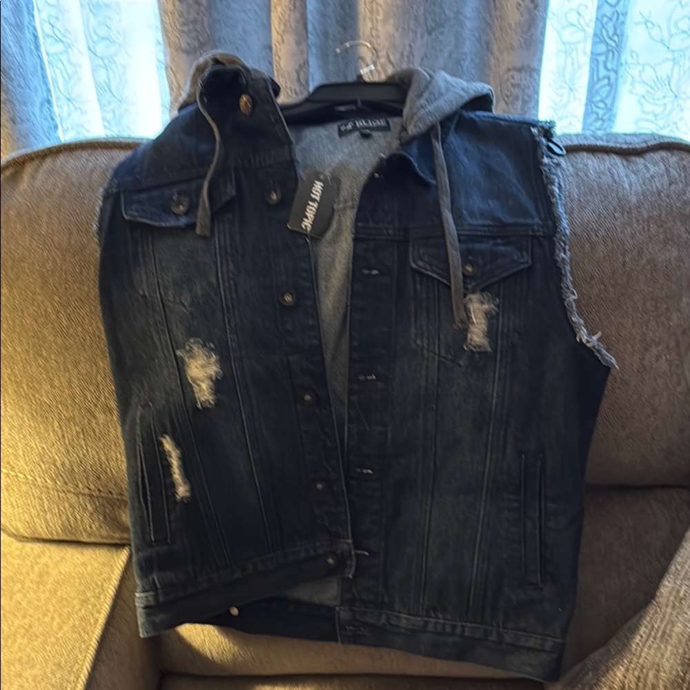 Denim Vest with Hoodie